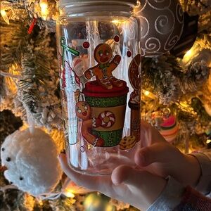 New!!! Festive Holiday Glass Jar with Gingerbread Design